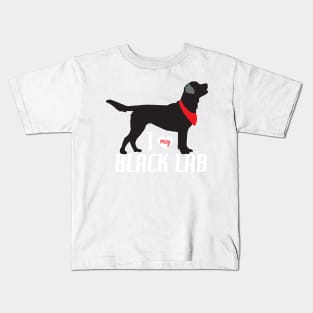 Black Lab Pattern in Blue Black Labs with Hearts Dog Patterns Kids T-Shirt